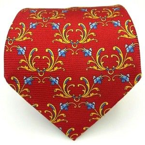 CORBATERIA ESPAÑOLA Tie 100% Silk Red w/ Yellow Blue Textured Floral Necktie